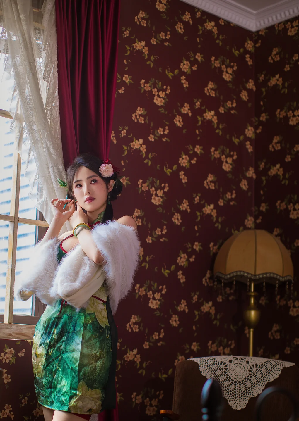 钛合金TiTi - 绿色旗袍 [82P,1V-687MB] tg@simisebaisi 【丝足阁】005.webp